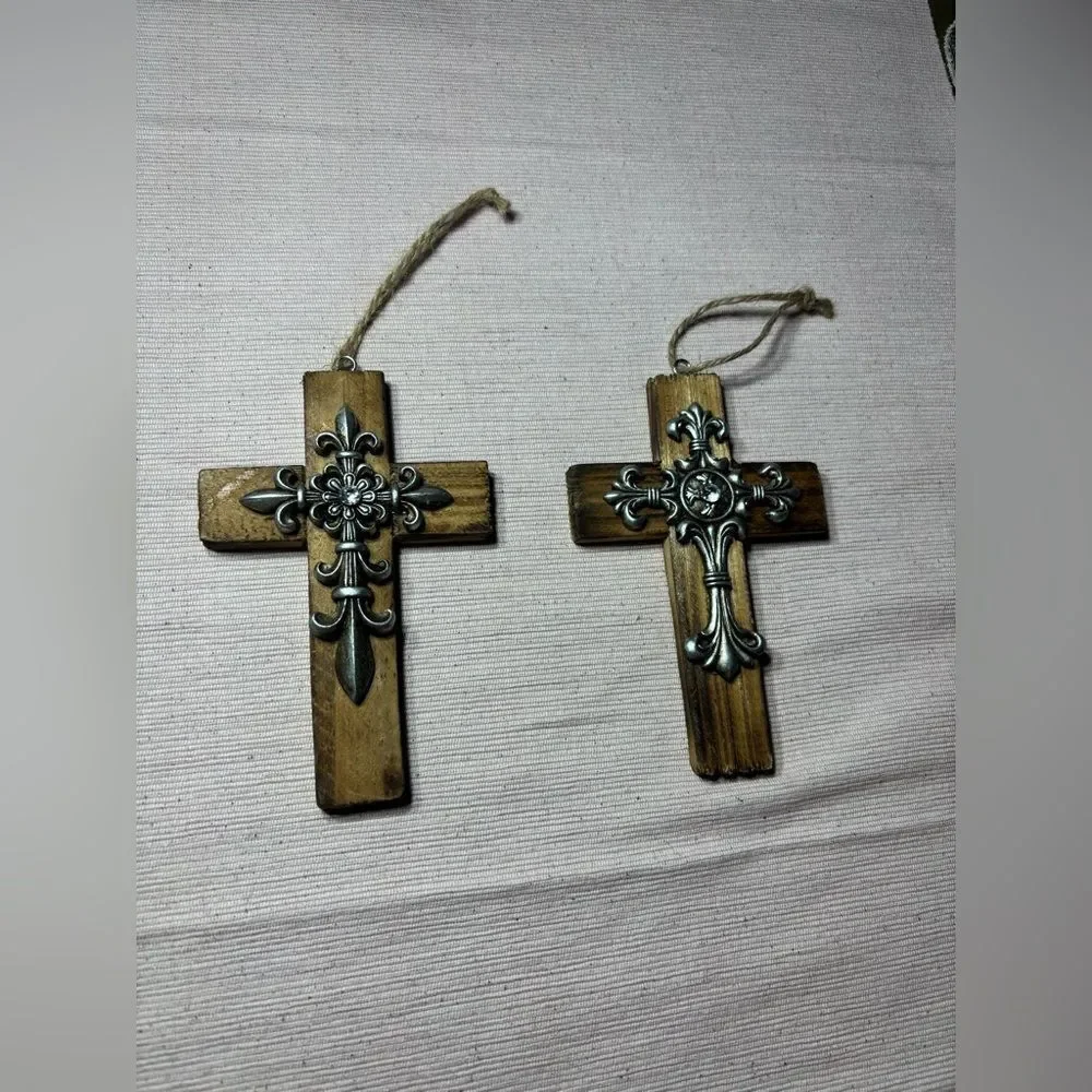 2 Elegant Wooden Crosses Home Wall Decor EPC See photos for size references!